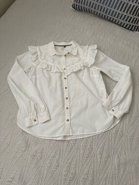 Pilcro White Ruffle Button-Down Shirt